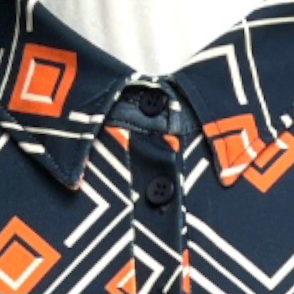 Zara Geometric Shape Pattern Mini Dress Navy Blue Orange White Size Medium - Picture 5 of 7